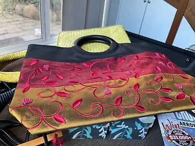 $15.51 • Buy Handcrafted Lined Embroidered Oriental Silk Bag 34x31 Cm Like New Unwanted Gift 