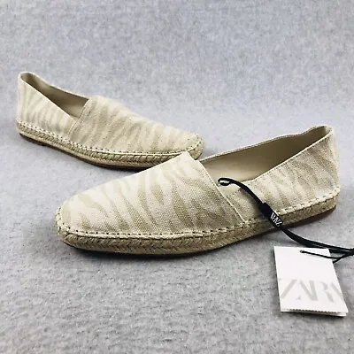 Zara Ballet Flats Women Size 7.5 Canvas Zebra Print￼ Fabric Shoes Summer New • $17.49