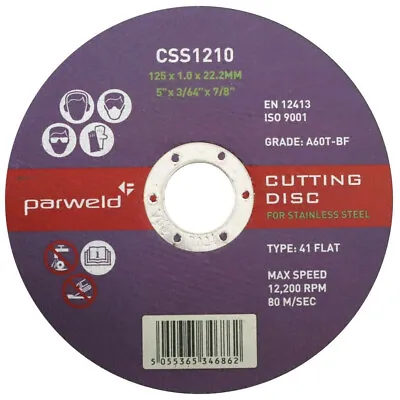 (PACK OF 10) Parweld (5 ) 125mm X 1mm Thin Stainless Steel Metal Cutting Discs • £7.48
