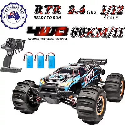 1/12 2.4GHz 4WD RC Car 60KM/H Brushless Off Road High-Speed Race Buggy 3xBattery • $212.59