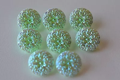 013 - Vintage Czech (8) 1/2  Iridescence Uranium Vaseline Glass Buttons • $16.99