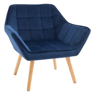 HOMCOM Luxe Velvet-Feel Accent Chair W/ Wide Arms Slanted Back Wood Legs Blue • £79.99