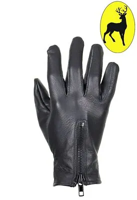 Ladies Black Full Finger Deer Skin Leather Motorcycle Biker Riding Zipper Gloves • $31.50