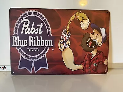 Pabst Blue Ribbon Metal Sign - Aluminum Tin Poster - Beer Alcohol Popeye • $8.99