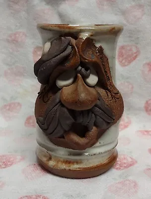 Vintage Ugly Funny 3D Face Mug MMS Mahon Stoneware Pottery Mustache Man Signed • $24.69