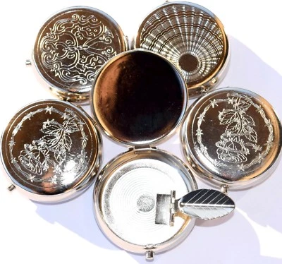 £3.15 • Buy Portable Pocket Ashtray ROUND 6cm Wide 1.5cm Deep Metal Cigarette Travel RANDOM