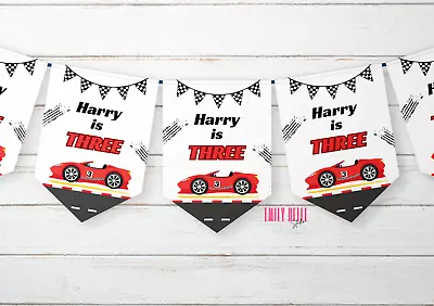 Race Car Birthday Banner Personalised Birthday Bunting Flags Kids Party Decor • £5.75