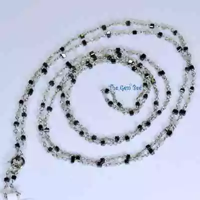 $800 • Buy Rustic White Grey Black Diamond Raw Cube Bead 14k Solid White Gold Necklace 35 