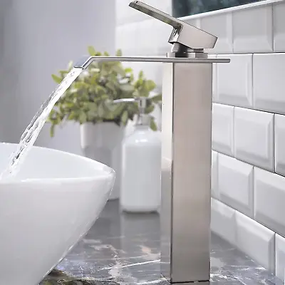 Modern Tall Brushed Nickel Wide Spout Single Handle Vessel Sink FaucetOne Hole  • $59.99