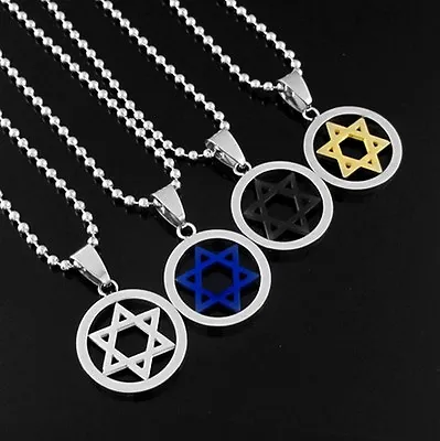 Men's Women's Lovers Star Of Magen David Stainless Steel Pendant Necklace Silver • $4.99