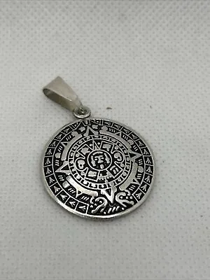 Vintage 925 Sterling Silver Ancient Mayan Calendar Aztec Zodiac Wheel Pendant • $31.59