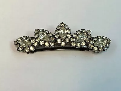 Fancy Vintage Silver Tone Metal With Rhinestones Hair Barrette Made In France • $15