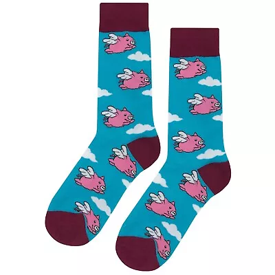 NWT Fun Flying Pig Dress Socks Novelty Men 8-12 Multicolor Crazy Fun Sockfly • $8.99