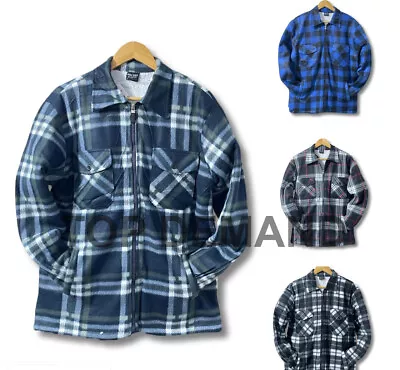 Mens Lumberjack Padded Fleece Zip Collar Shirt Jacket Fur Lined Sherpa Coat New • £16.94