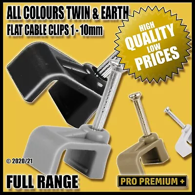 Flat Cable Clips Twin & Earth (T&E) Nail Tacks Fixings Black/Grey/White 1-10mm • £4.79