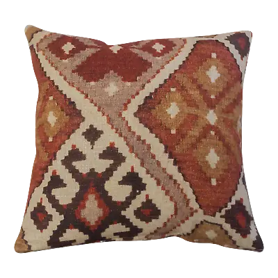 Linen Printed Kilim Ikat Cushion. Double Sided. 17x17 . Terracotta Orange. • £23.99