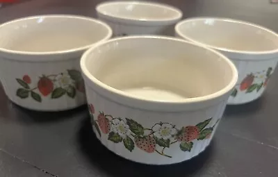 Vintage SHEFFIELD Strawberries N’ Cream Stoneware Ramekin Serving Bowls-Set Of 4 • $14.99