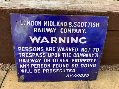 London Midland & Scottish Railway (LMS) Enamel Trespass Sign • £120