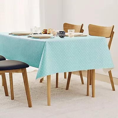 70 X52  PEVA Vinyl Polka Dots Tablecloth Flannel Backing Table Cover Waterproof • $11.99