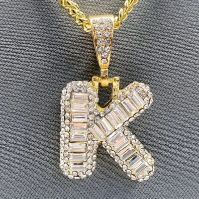 $9.99 • Buy Gold Tone Clear Rhinestones Bubble Initial Alphabet Letter K Pendant Necklace