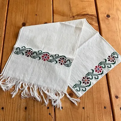 Maya Mexican Chiapas White Rectangle Embroidered Table Runner Long Scarf 11x52 • $15