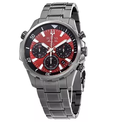 Bulova Marine Star Chronograph Red Dial Quartz 98B350 Men's Watch 100M Case 43mm • $263.21