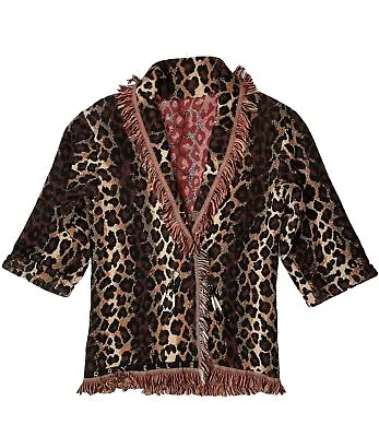 Perry Ellis Marc Jacobs 90s Knit Fringe Leopard Sweater Jacket Coat Vintage M L • $150