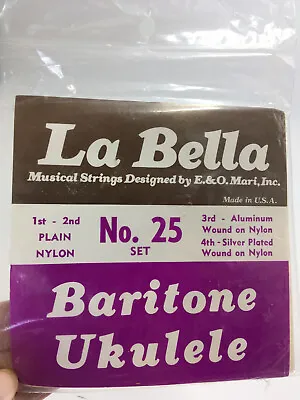La Bella Vintage Ukulele Strings Baritone No. 25 Nylon Aluminum Silver Plate NOS • $16.85
