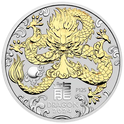 2024 Australia Lunar Dragon Gold Gilt Coin 1 Oz Silver Series III W/ Box & COA • $84.88