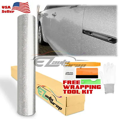 * Gloss Glitter Silver Metallic Sparkle Vinyl Car Wrap Sticker Bubble Free Film • $13.98