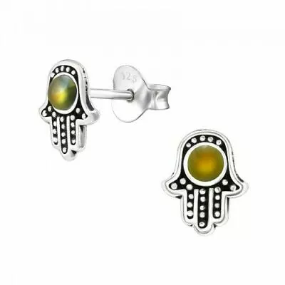 Girls Ladies Sterling Silver Mood Hamsa Hand Changing Colour Stud Earrings Pair • $6.15