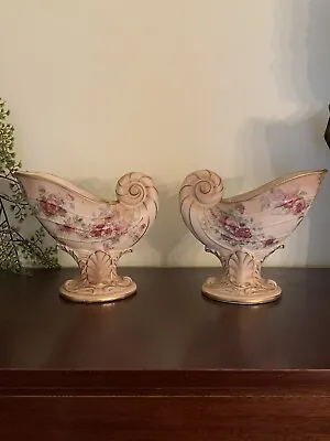 Rare Pair Antique Nautilus Vases B & W • $225