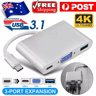$13.95 • Buy USB 3.1 Type C To VGA USB 3.0 USB-C Multiport Charging Converter HUB Adapter New