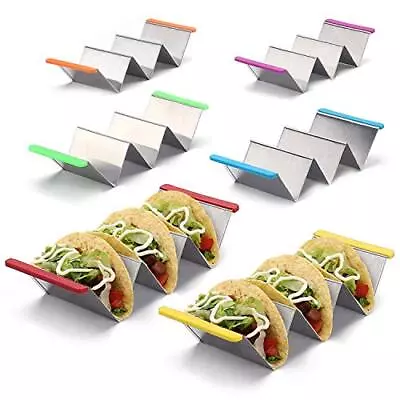 Taco Holder Stands Stainless Steel Set Of 6 With Colorful Silicone Easyaccess Ha • $28.54