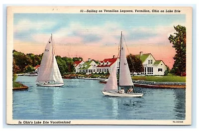 Sailing On Vermilion Lagoons Ohio OH Lake Erie 1946 Postcard F6 • $4.99