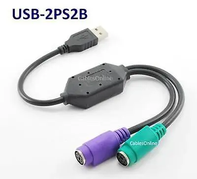 $8.99 • Buy Black USB To Dual PS/2 Keyboard/Mouse Converter Cable Active Adapter, USB-2PS2B