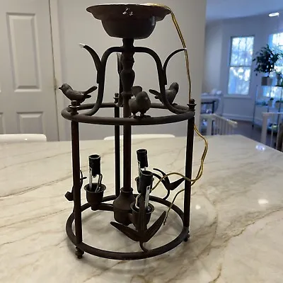 Vintage Solid Brass Birdcage 3 Light Chandelier • $200