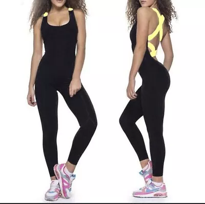 Jumpsuit Size Small Yoga Womens One Piece Yoga Black Yellow • $17.99