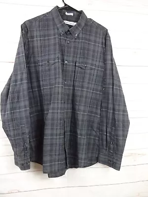 Calvin Klein Mens Black & Grey Plaid 100% Cotton Size L/G Roll-Up Sleeve Shirt • $16.99