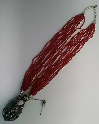 Old Tibetan Pendant/Vial Necklace Of Local Silver Stones & Coral Colored Beads • $65