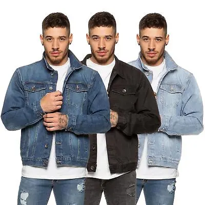 Enzo Mens Denim Jacket Classic Western Style Designer Trucker Vintage Style Coat • £23.99