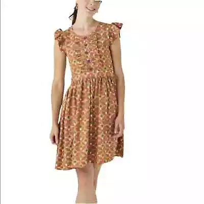 Matilda Jane Character Counts Lucy Floral Dress Medium Orange Gold Ruffled • $31.99