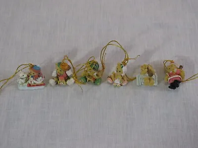 Vtg Cherished Teddies? Set 6 Mini Plastic Christmas Ornaments Unmarked • $14.95