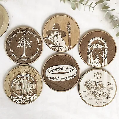 Set Of 6 Lord Of The Rings Wooden Coasters - Geek Gift - Housewarming - LOTR • $24.99