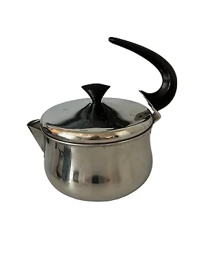 Vtg FARBERWARE Stainless Steel Tea Pot 2 Qt Swoop Handle Modernist MCM • $24.99