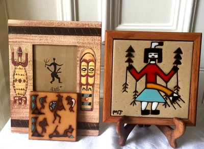 £24.99 • Buy 3 Handcrafted Items 2 Wall Hanging Art Tiles 1 Signed Mj +1 Other +1 Photo Frame