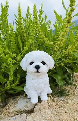 Puppy Statue Maltese White Black Dog Pet Garden Patio Home Figurine Sculpture • $43.77