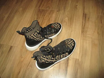 Guess High Top Sneakers Women 6.5 Black Brown Print Excellent Condition • $30