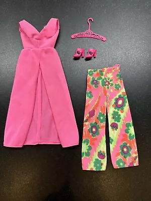 Vintage Mod Barbie: Evening In #3406 Outfit ~ Pink Hostess Gown & Floral Pants • $47