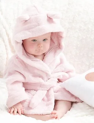 Baby Girls Dressing Gown Hooded 3D Bathrobe With Ears Plush Babies House Coat  • £6.95